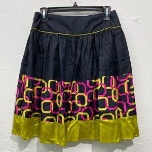 WORTH 100% silk A-Line Skirt Knee Length Black Lightweight Geometric Zipper 2